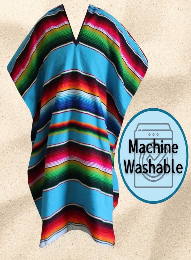 Del Mex Mexican Serape Poncho Adult Costume (Turquoise) - Image 5